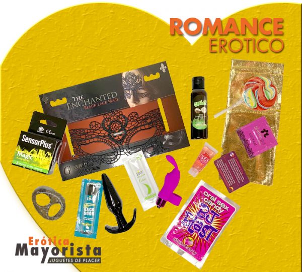 kit romance erotico con aceite de masaje, 3 lubricantes, 1 anillo para pene, 1 plug, 1 peta zeta, 1 antifaz y 1 preservativo
